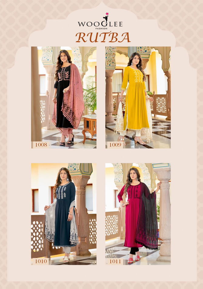 Wooglee Rutba Rayon Naira Cut Kurti With Bottom Dupatta
